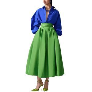 Carolina Herrera Womens Cummerbund Waist Faille Midi Skirt 12 Green - NWT $2690
